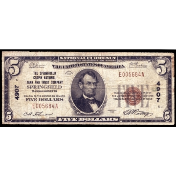 Springfield – Massachusetts – CH 4907 – FR 1800-1 – Fine - National Bank Note