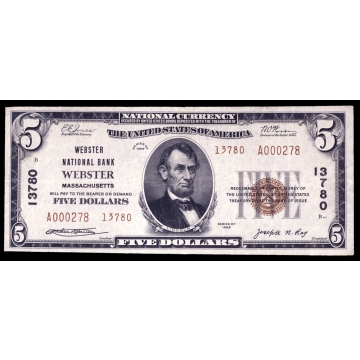 Webster – Massachusetts – CH 13780 – FR 1800-2 – VF - National Bank Note 