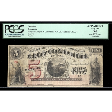 Rust 132 $5 Jan 15, 1874 Mormon Paper Money PCGS 25 Apparent