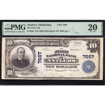 Antlers - Oklahoma - CH 7667 - FR 626 - PMG 20 - National Bank Note 