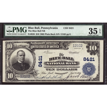 Blue Ball - Pennsylvania - CH 8421 - FR 626 - PMG 35 EPQ - National Bank Note 