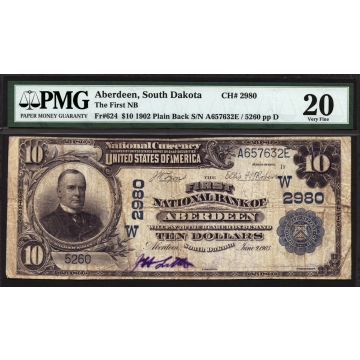 Aberdeen - South Dakota - CH 2980 - FR 624 - PMG 20 - National Bank Note 