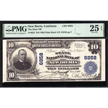 New Iberia - Louisiana - CH 6858 - FR 624 - PMG 25 EPQ - National Bank Note 