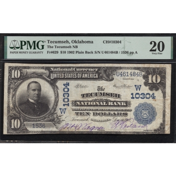 Tecumseh - Oklahoma - CH 10304 - FR 629 - PMG 20 - National Bank Note 