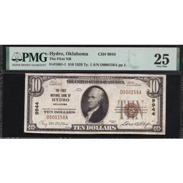 Hydro - Oklahoma - CH 9944 - FR 1801-1 PMG 25 - National Bank Note 