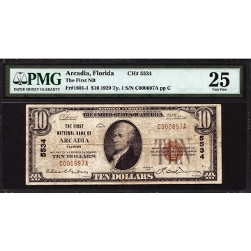 Arcadia - Florida - CH 5534 - FR 1801-1 - PMG 25 - National Bank Note