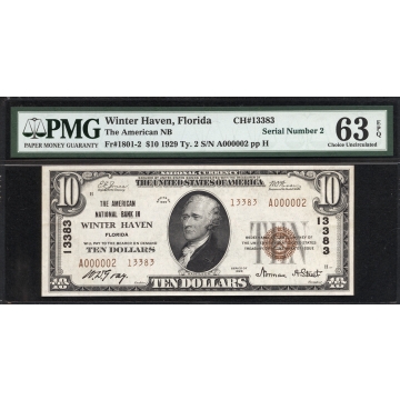 Winter Haven - Florida - CH 13383 - FR 1801-2 - PMG 63 EPQ - National Bank Note 