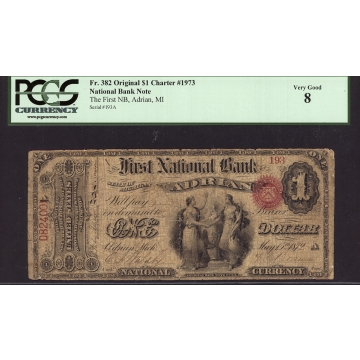 Adrian - Michigan - CH 1973 - FR 382 - PCGS 8 - National Bank Note 