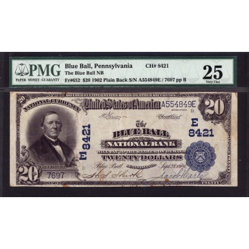 Blue Ball - Pennsylvania - CH 8421 - FR 652 - PMG 25 - National Bank Note 