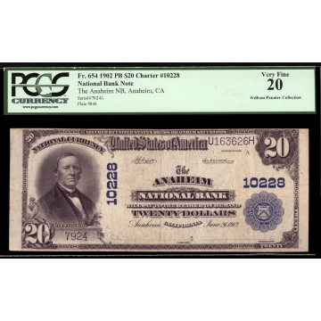 Anaheim - California - CH 10228 - FR 654 - PCGS Very Fine 20 - National Bank Note 