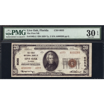 Live Oak - Florida - CH 6055 - FR 1802-2 - PMG 30 EPQ - National Bank Note 