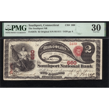 Southport - Connecticut - CH 660 - FR 387b - PMG 30 - National Bank Note 