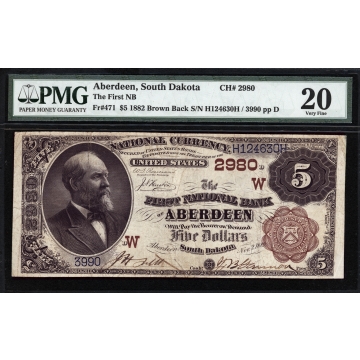 Aberdeen - South Dakota - CH 2980 - FR 471 - PMG 20 - National Bank Note 