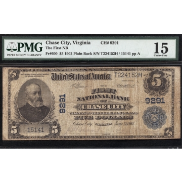 Chase City - Virginia - CH 9291 - FR 600 - PMG 15 - National Bank Note 