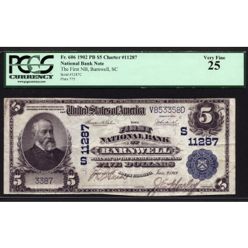 Barnwell - South Carolina - CH 11287 - FR 606 - PCGS 25 - National Bank Note 