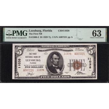 Leesburg - Florida - CH 11038 - FR 1800-2 - PMG 63 - National Bank Note 