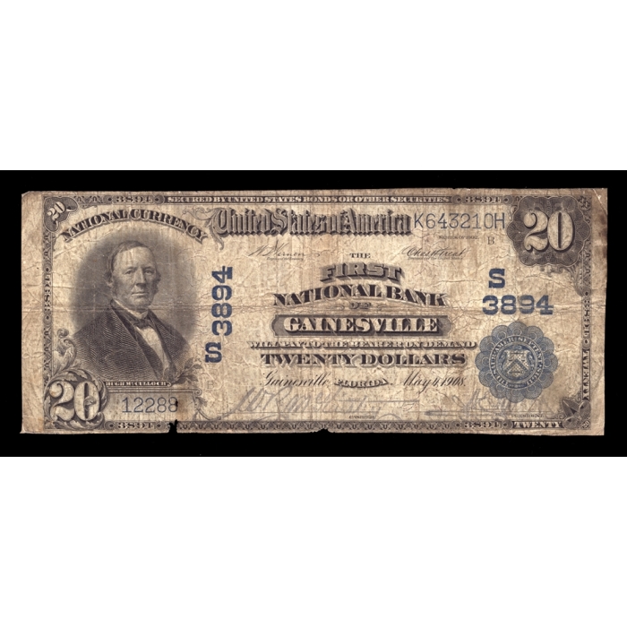 Gainesville – Florida – CH 3894 – FR 652 – VG - National Bank Note 