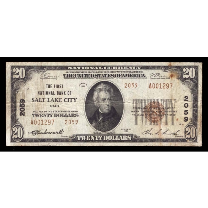 Salt Lake City – Utah – CH 2059 – FR 1802-2 – VF - National Bank Note 