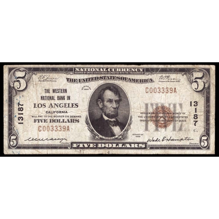 Los Angeles – California – CH 13187 – FR 1800-1 – VF - National Bank Note 