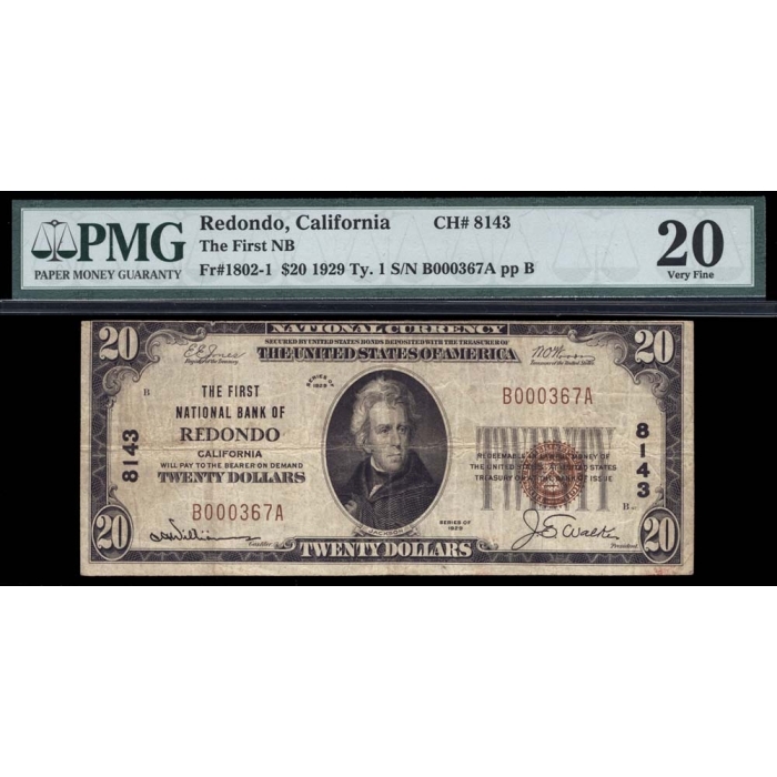 Redondo – California – CH 8143 – FR 1802-1 – PMG 20 - National Bank Note 