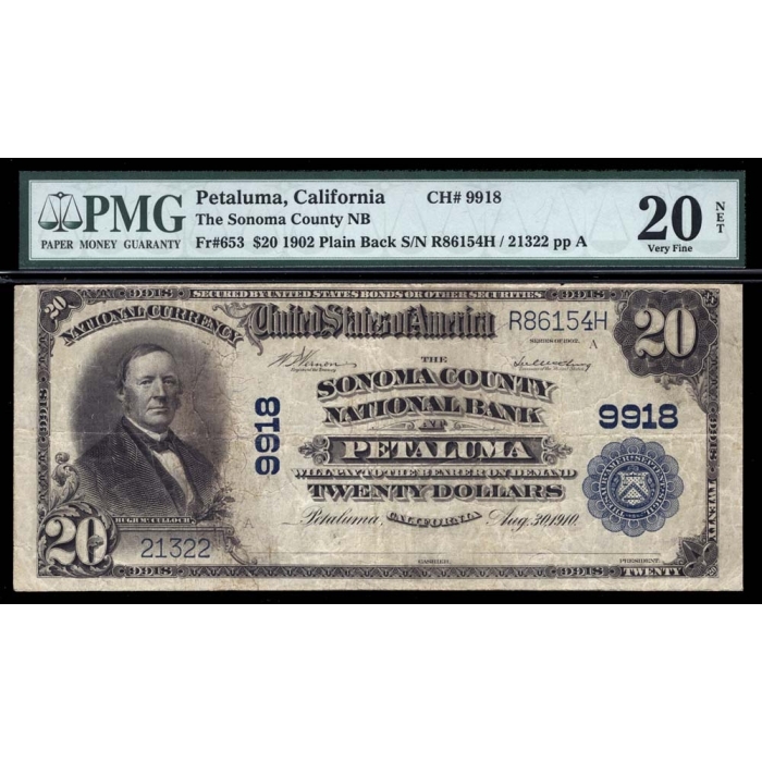 Petaluma – California – CH 9918 – FR 653 – PMG 20 - National Bank Note