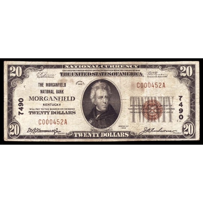 Morganfield – Kentucky – CH 7490 – FR 1802-1 – Fine - National Bank Note 