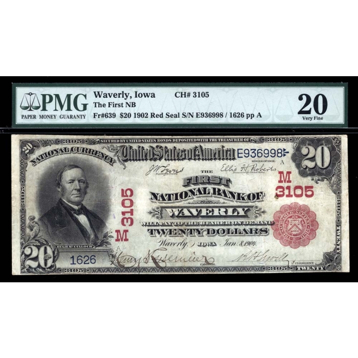 Waverly – Iowa – CH 3105 – FR 639 – PMG 20 - National Bank Note 