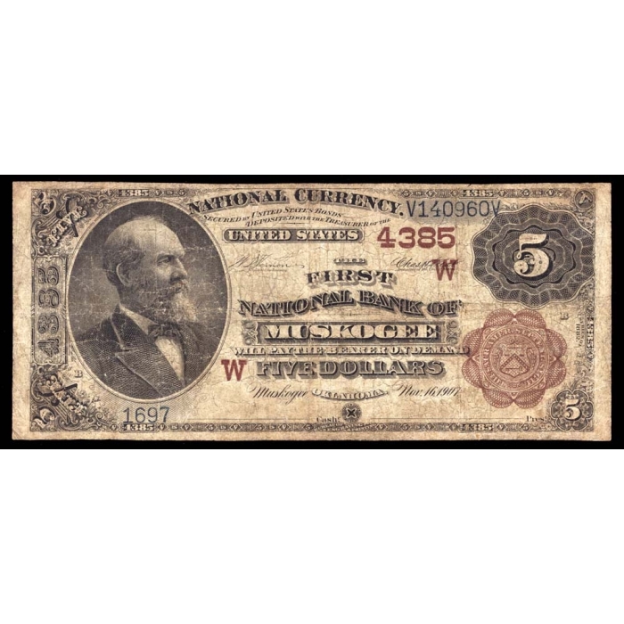 Muskogee – Oklahoma – CH 4385 – FR 478 – Fine - National Bank Note 