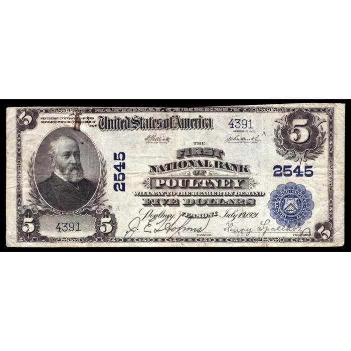 Poultney – Vermont – CH 2545 – FR 607 – VF - National Bank Note 