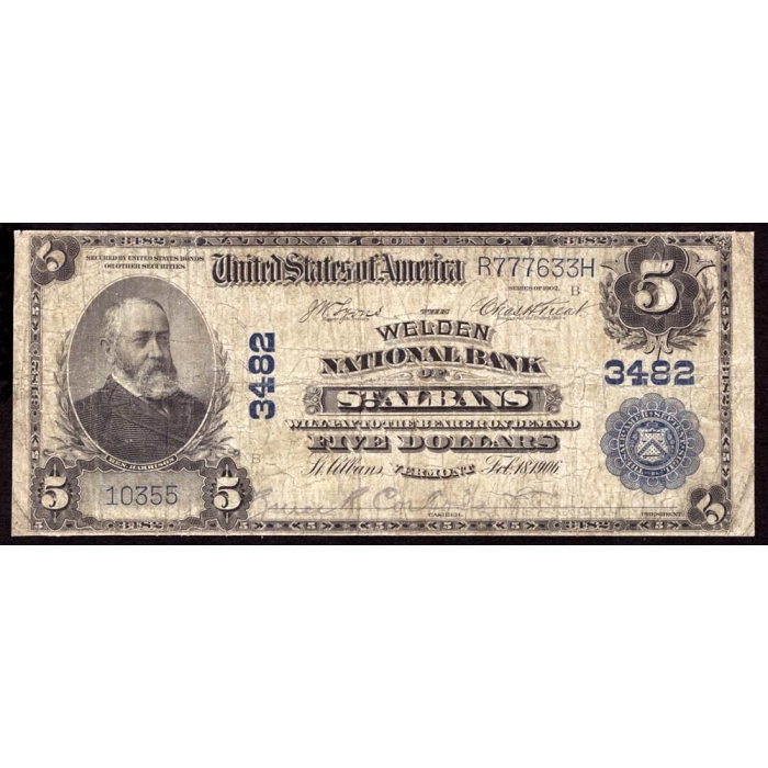 St. Albans – Vermont – CH 3482 – FR 599 – Fine+ - National Bank Note 