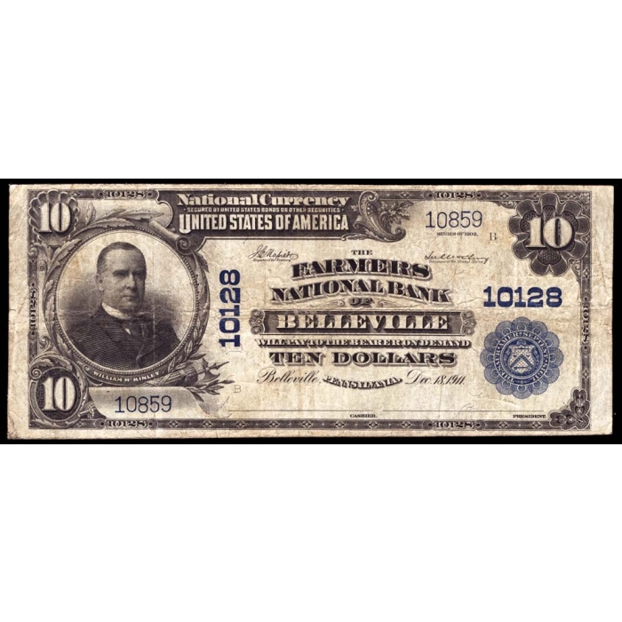 Belleville – Pennsylvania – CH 10128 – FR 628 – VF - National Bank Note 