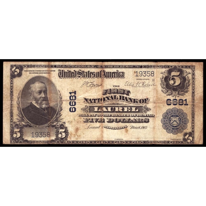 Laurel – Mississippi – CH 6681 – FR 598 – Fine - National Bank Note 