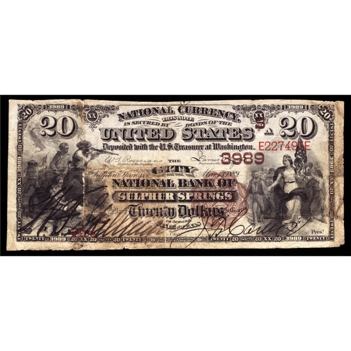 Sulphur Springs – Texas – CH 3989 – FR 497 – Fine - National Bank Note 