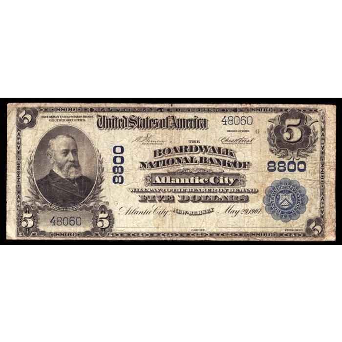 Atlantic City – New Jersey – CH 8800 – FR 600 – Fine - National Bank Note 