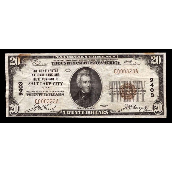 Salt Lake City – Utah – CH 9403 – FR 1802-1 – VF - National Bank Note 