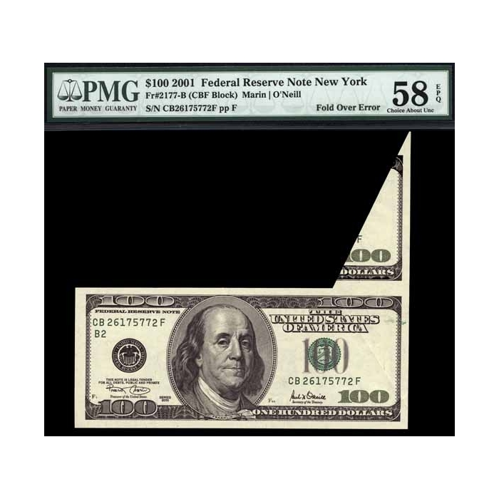 FR. 2177b $100 2001 Error FRN New York PMG 58 EPQ