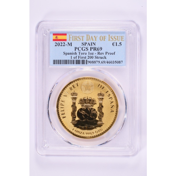 2022 Spanish Bull 1-Ounce Gold PCGS PR69 1 of 200