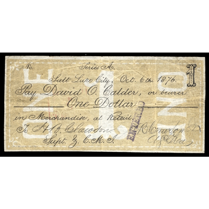 Rust 143 Oct 6, 1876 $1 Mormon Paper Money