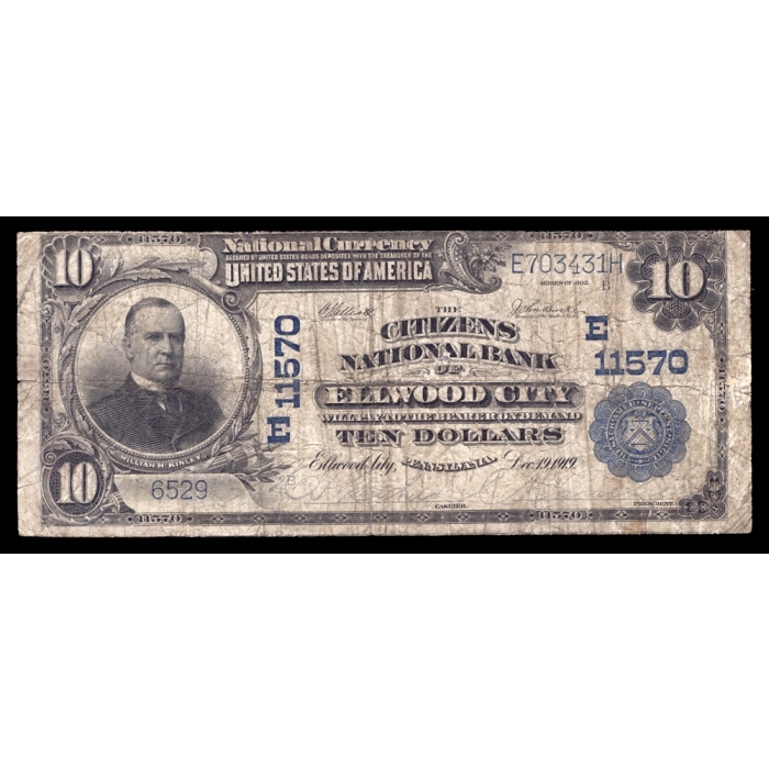 Ellwood City – Pennsylvania – CH 11570 – FR 633 – VG/F - National Bank Note 