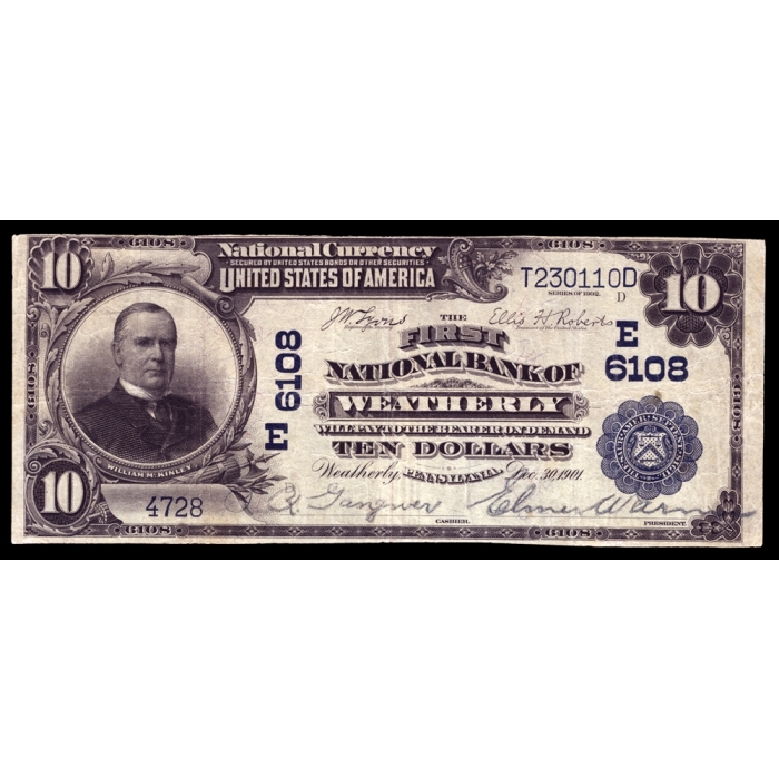 Weatherly – Pennsylvania – CH 6108 – FR 624 – VF - National Bank Note 