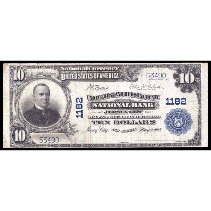 Jersey City – New Jersey – CH 1182 – FR 624 – VF - National Bank Note 