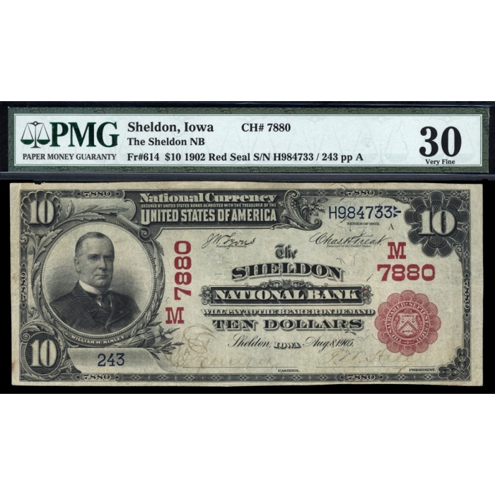 Sheldon – Iowa – CH 7880 – FR 614 – PMG 30 Very Fine - National Bank Note 