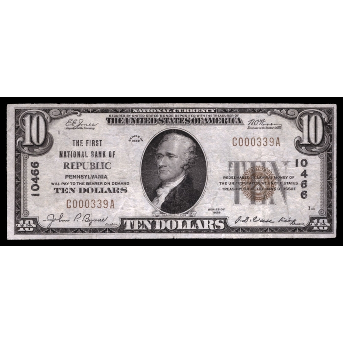 Republic – Pennsylvania – CH 10466 – FR 1801-1 – Fine+ - National Bank Note 