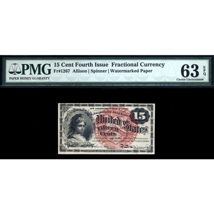 FR. 1267 Fourth Issue 15C Fractional Currency PMG 63EPQ