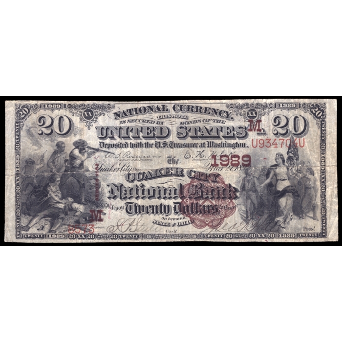 Quaker City – Ohio – CH 1989 – FR 499 – F/VF $2,000.00 - National Bank Note 