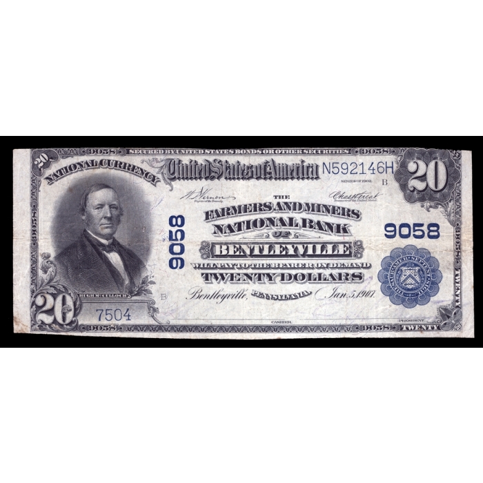 Bentleyville – Pennsylvania – CH 9058 – FR 652 – F/VF - National Bank Note