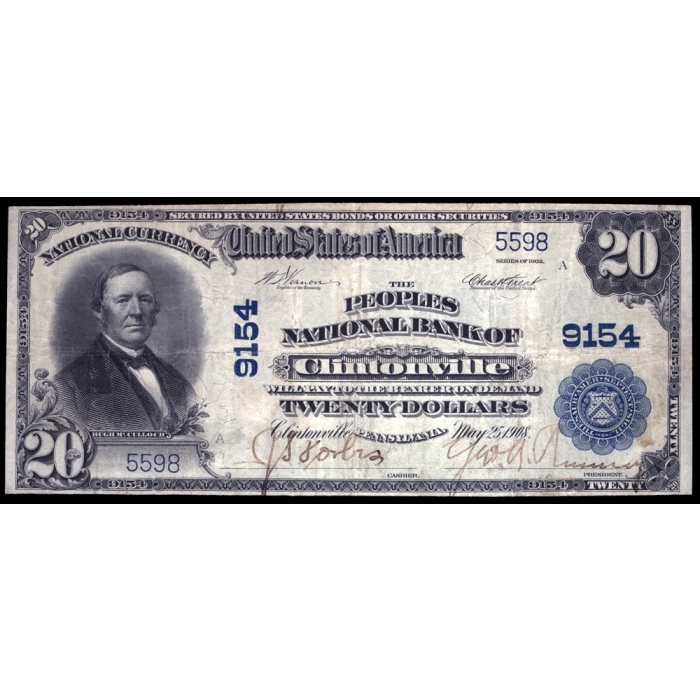 Clintonville – Pennsylvania – CH 9154 – FR 652 – VF - National Bank Note 