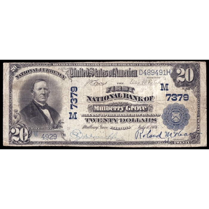 Mulberry Grove – Illinois – CH 7379 – FR 650 – Fine - National Bank Note 