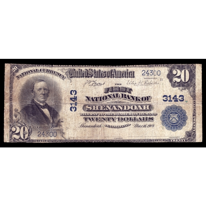 Shenandoah – Pennsylvania – CH 3143 – FR 650 – Fine - National Bank Note 