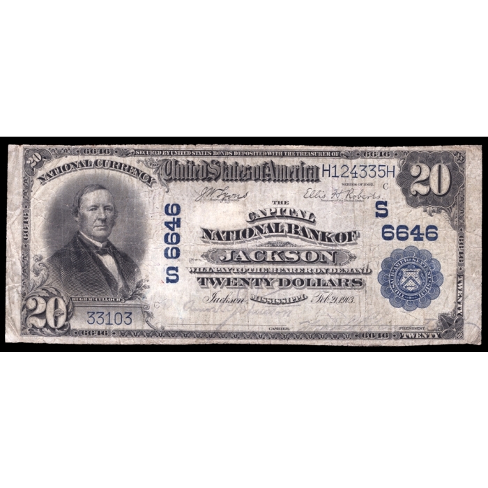 Jackson – Mississippi – CH 6646 – FR 650 – Fine + - National Bank Note 